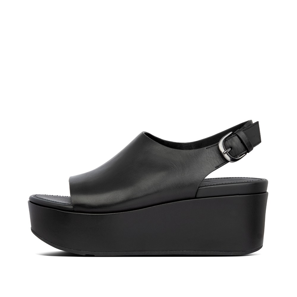 Fitflop Womens Wedge - Eloise Leather Back-strap - Black - 640-ZWNISM